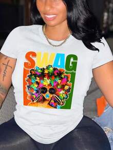 Women's Short-Sleeved T-Shirt 2024, Fashion Print, For Cross-Border And Independent Platforms. - 白色 - 查看 5