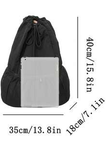 1pc (15.8in*13.8in*7.1in) Exquisite Men's Fashion Backpack, Large Capacity, Drawstring Bag, Pleated Bag, Multiple Pockets, Nylon Material That Is Scratch-Resistant And Wear-Resistant, Suitable For Shopping, Dating, Going Out To Parties, Commuting To Work, Adjustable Shoulder Straps For A Suitable Length, Simple, Casual And Cool Black Fashion Backpack. - Black - View 6