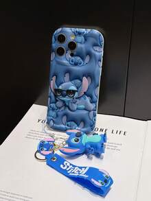 Disney Lilo And Stitch Phone Case : 3D Fluffy Pattern Border Protector Phone Soft Phone Case With A Free Cute Stitch Bracelet Chain Lanyard, Stitch, Lilo, Angel, For Apple 17 Promax 17 Pro 16 15 14 13 12 11 Pro Max XS Max X XR Soft Cover Summer Phone Case - 白色 - 查看 5