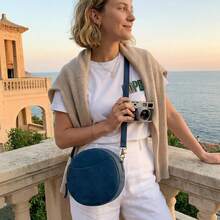 Bolsos cruzados de cuero para mujer S-ZONE, bolsos cruzados de diseño circular a la moda - Marrón oscuro - Ver 10