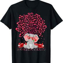Elephant Lover Heart Tree Elephant Valentine's Day T-Shirt - Black - View 7