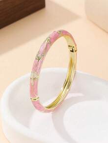 1pc Premium Cloisonne Enamel Open Bangle Bracelet, 18K Gold Plated Butterfly & Floral Design, Chinese Style Luxury Non-Fading Women's Gift Jewelry - Butterfly - View 7