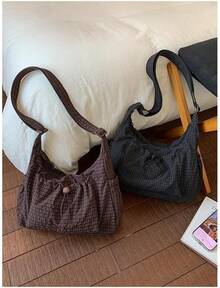 Bolso bandolera de nailon para mujer, ligero, con correa ajustable y múltiples bolsillos - Amarillo - Ver 4