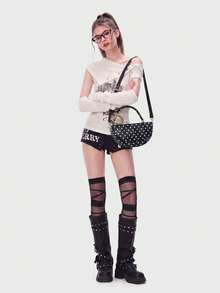 Niche Polka Dot Design Handbag For Women, High-End Elegant Box-Shaped Crossbody Bag - Black - View 3