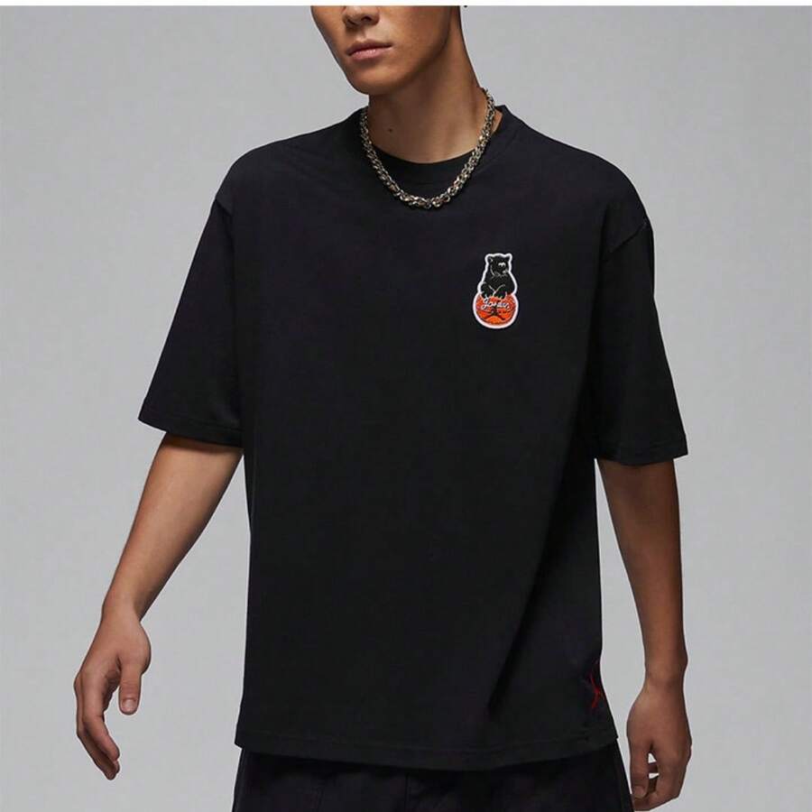 Nike ORDAN Men's New Round Neck Printed Casual Sports Short Sleeve T-Shirt HM4898-010 - Black - View 1