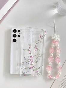 Floral Painted Perforated Transparent Painted Phone Case With Attached Bracelet, Minimalist Fashion Creative Anti-Drop, Compatible With Ip 17/Ip 17pro/Ip 17promax/ IP16/11/16pro/16plus/16promax/16e/15Promax/13/14/12/XS/XR/7G/8P, Compatible With Samsung Galaxy S25/S25PLUS/S25 Ultra/A16/A36/A26/A56/A50/A12/A32/A52/A72/A51/A21S/A13/A14/S24/S24PLUS/S24Ultra/S20/S23/S22/A53/S20FE/S21/Anti-Drop Phone - Multicolor - View 7