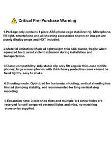 薄型 ABS 塑料手機籠穩定器（僅含籠），手持影片拍攝支架，3 個冷靴插槽與多個 1/4" 螺絲孔，適用薄殼手機，僅限橫拍；不含麥克風、補光燈與手機 - 黑色 - 查看 12