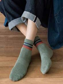 1/5/10 Pairs Multi-Color Striped Pattern Comfortable Fashionable Retro Versatile Casual Minimalist Sports Men's Short Socks - Multicolor - View 4