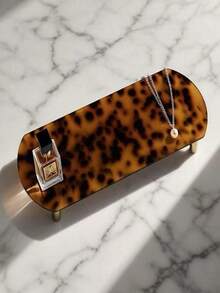 1pc Elegant French Lazy Acrylic Tray, Tortoiseshell Brass Color - Leopard Print Design, Perfect For Room Decor - Vintage-tortoiseshell - View 4