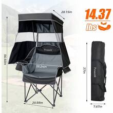 Camping Chair With Canopy Shade Heavy Duty Folding Chair With Cup Holder Oversized Beach Chairs With Canopy Adults Portable Padded Outdoor Lawn Chair Sports Events Fishing, 500LBS - Grey + Single Pack - View 2