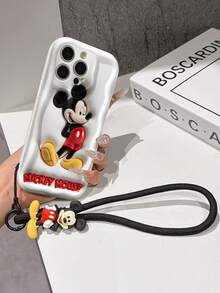 Disney Mickey Mouse Clubhouse Phone Case : 3D Fluffy Pattern Border Protector Phone Soft Phone Case With A Free Cute Mickey Mouse Bracelet Chain Lanyard, Mickey Mouse, Minnie Mouse, Donald Duck, Daisy Duck, Goofy, Pluto, For Apple 17 Promax 17 Pro 16 15 14 13 12 11 Pro Max XS Max X XR Soft Cover Summer Phone Case - 白色 - 查看 6