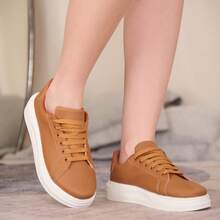 Tenis Feminino Estiloso Retrô Recortes Academia Confortável Dia a Dia Leve Conforto Original Moda Casual - Caramelo - Visão 7