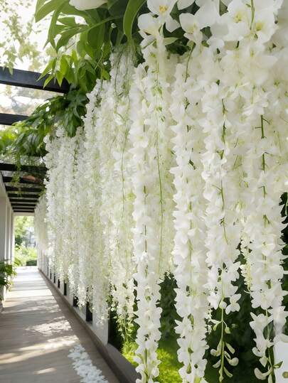 50 piezas de flores de glicinia artificial blanca, guirnalda de enredadera de glicinia falsa densa, adecuada para decoración de bodas, fiestas de cumpleaños, jardín y decoración del hogar, flores artificiales para exteriores, perfecta como regalo de San Valentín, Halloween o Navidad, arreglo floral DIY