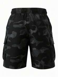 Men's Summer Camouflage Cargo Shorts, Casual Outdoor Shorts Sports - Black - View 4