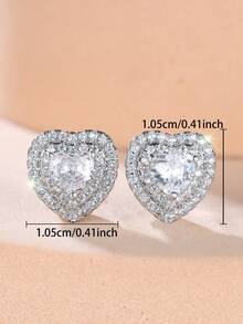 1 Pair Of Sweet Double-Layer Heart-Shaped Diamond-Studded Women's Earrings-Eye-Catching, Lightly Luxurious Jewelry For Confessions, Gifts, And Parties - Silver - View 5