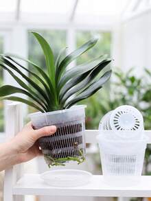 1/3/5 Pieces Orchid Pots Plastic Breathable Prevent Rotting Hydroponic Container Plant Pots Desktop Pots For Potted Plants And Flowers - Clear - View 12