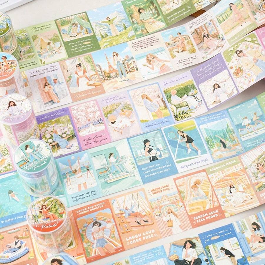 1 Roll, Tape, Vacation Character Theme Casual Material Die-Cut Washi Tape, Vibrant Colors And Exquisite Illustrations, Multi-Functional Scrapbook Stickers Decoration Art Journal, Card Making, Back To School Gift - Adhesive Tape - View 1