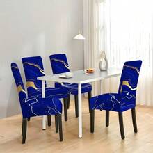 2/4/6 Sets Digital Printed Dining Chair Covers, Blue And Black Gold Geometric Pattern Design, Suitable For Restaurant, Hotel, Celebration Occasions And Holiday Decoration, Ideal Housewarming Gift - Multicolor - View 12