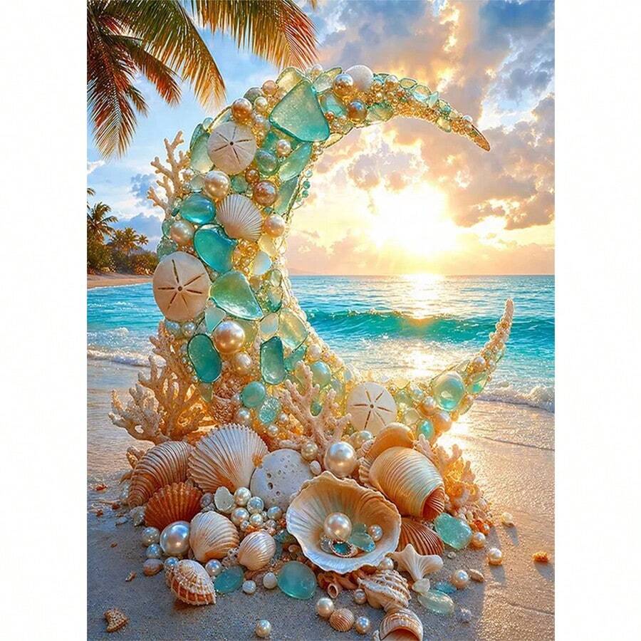 1 PIEZA | Pintura de Diamantes 5D DIY | Kit de Pintura de Diamantes Paisaje de de Luna Creciente, Juego de Artesanía de Mosaico de Taladro Completo. Pintura de Diamantes de Arte de Alta Definición. Pintura de Diamantes de Regalo, Enfoque y Relajación a través de DIY, Adecuado para Decoración de Pared de Sala de Estar, Dormitorio, Oficina, Pintura Colgante, Regalo de Decoración del Hogar Sorpresa para Familia y Amigos, Sin Marco [30*40cm/11.8*15.7in][40*50cm/15.7*19.7in] - Sin marco - Ver 1