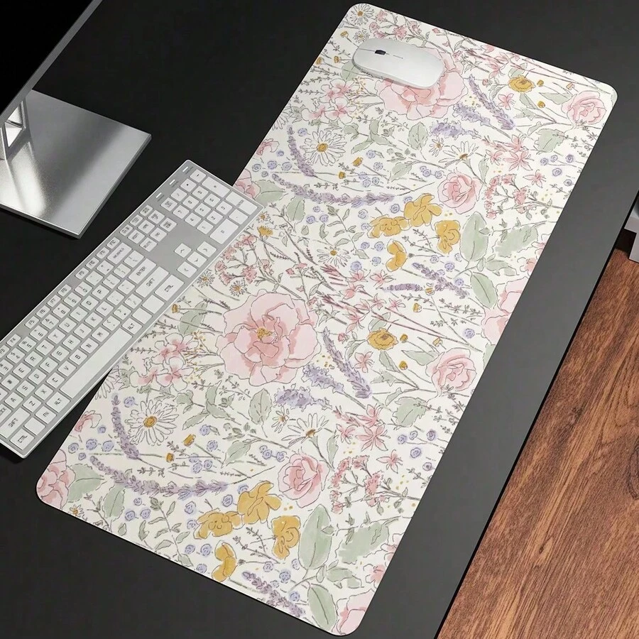 1pc Cute Floral Desk Mat Pink Flowers Plant Mouse Pad XXL Large Extended Gaming Mousepad Women - Mouse Pad - View 1