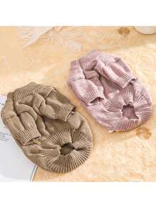 1pc Solid Color Floral Pet Sweater For Small Dogs Like Teddy Poodle, Warm Knitted Clothing For Cats & Dogs - Multicolor - View 6
