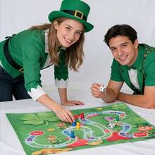 St. Patrick's Day Racing Strategy Board Game - Foldable Roll-Up Game Board With Dice And Game Pieces, Made Of Durable Linen Material, Suitable For St. Patrick's Day, Carnival And Game Night - Holiday Entertainment And Strategic Thinking Game - Multicolor - View 3
