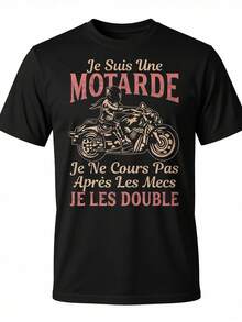 T-shirt drôle de moto pour homme grande taille - Impression sur le dos "Je suis un motard" avec texte en français et motif de motard - Tissu 100% respirant, t-shirt décontracté confortable à col rond et manches courtes pour les passionnés de moto - Humoristique - Noir - Voir 2