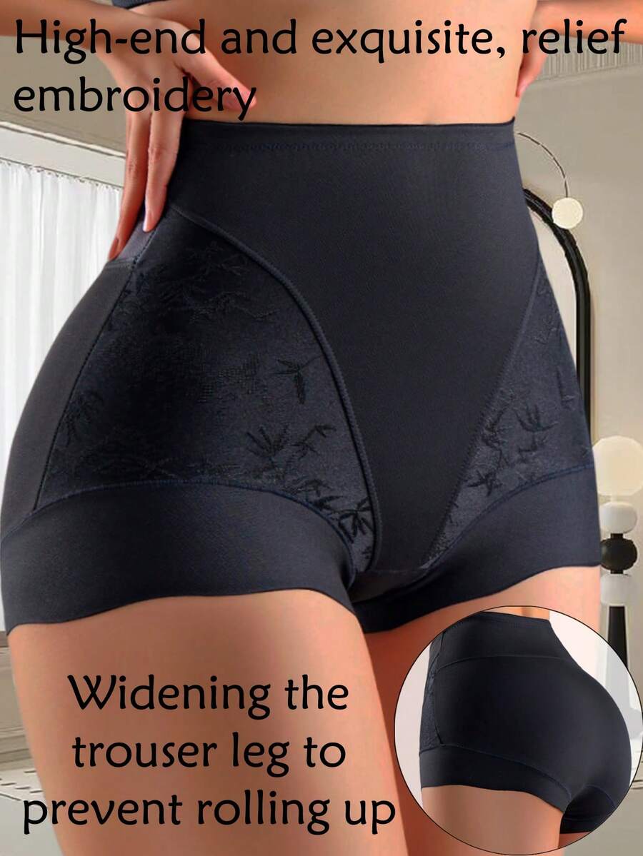 High Waist Thin Tummy Control Waist Cincher Butt Lifting Shapewear Shorts - Black - View 1