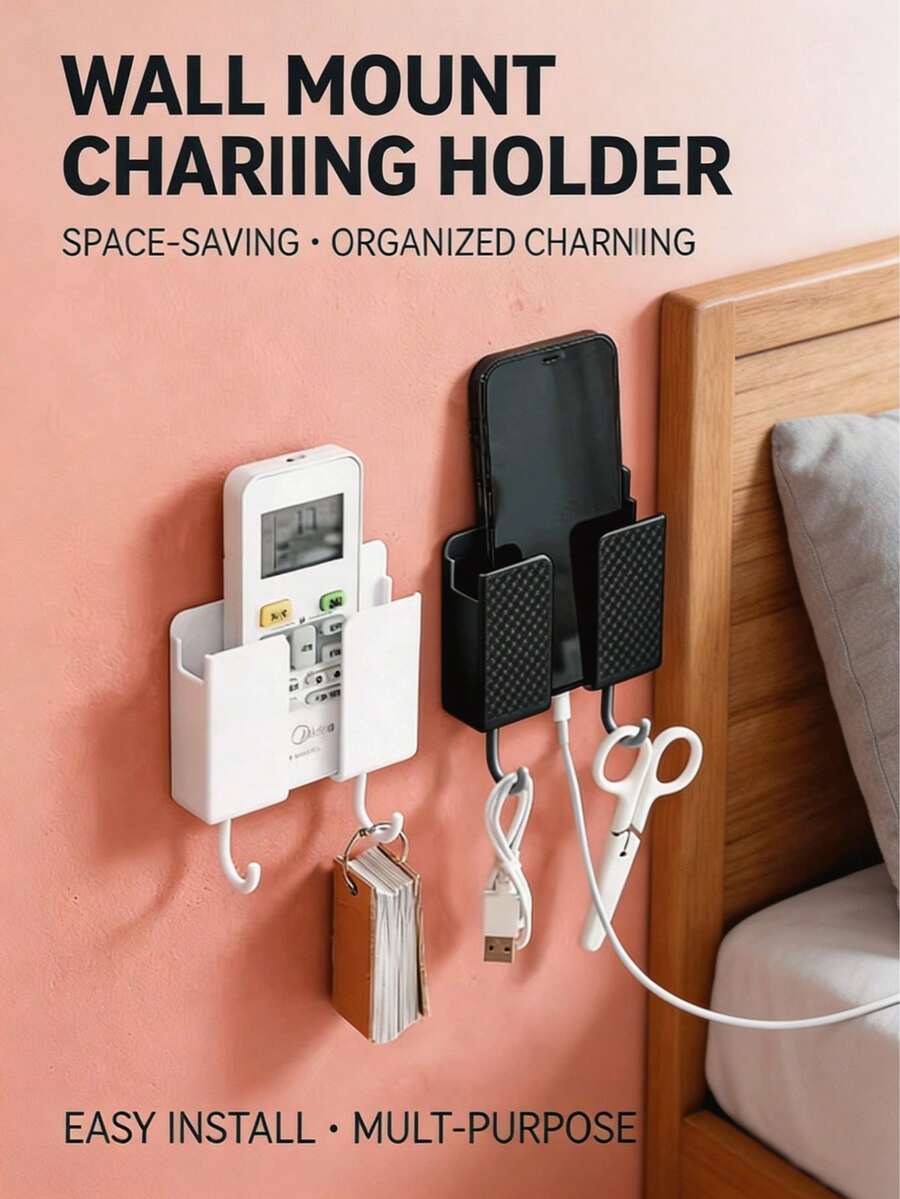 1pc Wall-Mounted Remote Control Holder, No-Drill Self-Adhesive, TV/Air Conditioner Remote Storage, Bedside Phone Stand, Multi-Functional Home & Office Organizer, Gift School Supplies - Style 1 - View 1