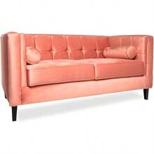 SOCHIC - Sofá Retro de Terciopelo  de 2 plazas, Hecho en México, Color Rojo Vino Tinto - Rosa Salmón - Ver 5