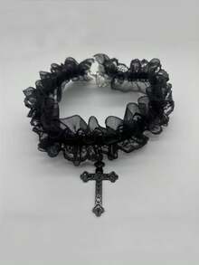 1pc Vintage Lace Cross Decor Choker Necklace Suitable For Women's Daily Wear - Cross - View 8