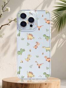 1PC Funda con diseño de dinosaurios cartoon, estilo natural retro, detalles con hojas y montañas, funda de TPU transparente, protección completa para lente, compatible con iPhone 17/16/15/14/13/12/11/Pro/ProMax, compatible con Galaxy A54/S24 Ultra/Plus, compatible con Moto/Galaxy/Redmi/Honor/OPPO - Transparente B - Ver 1