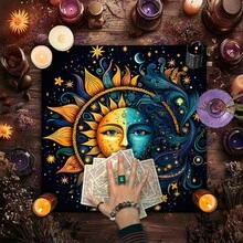 1PC Celestial Tarot Altar Cloth With Mytical 12 Zodiac Signs Design Cloth Tarot Readings, Sun Moon Phase Ceremonies Meditation Spaces Table Cover Elegant Mandala Colorful Stars Design Altar Cloth Signs Oracle Mat Tarot Tablecloth Boho Playmat Cloth - Multicolor - View 2