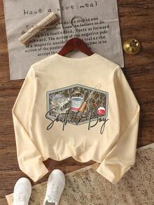 Tween Boy Casual Fun Print Crew Neck Pullover Long Sleeve T-Shirt, Autumn/Winter Top - Apricot - View 6