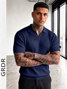 GRDR Men's Solid Color Short Sleeve Casual Commuter Knit Top - Navy Blue - View 6