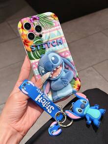 Disney Lilo And Stitch Phone Case : 3D Fluffy Pattern Border Protector Phone Soft Phone Case With A Free Cute Stitch Bracelet Chain Lanyard, Stitch, Lilo, Angel, For Apple 17 Promax 17 Pro 16 15 14 13 12 11 Pro Max XS Max X XR Soft Cover Summer Phone Case - 白色 - 查看 3