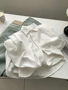 Women's White Knit Long Sleeve Shirt, Vertical Striped Blouse, Spring/Summer Casual Long Sleeve Sun Protection Top Jacket - White - View 8