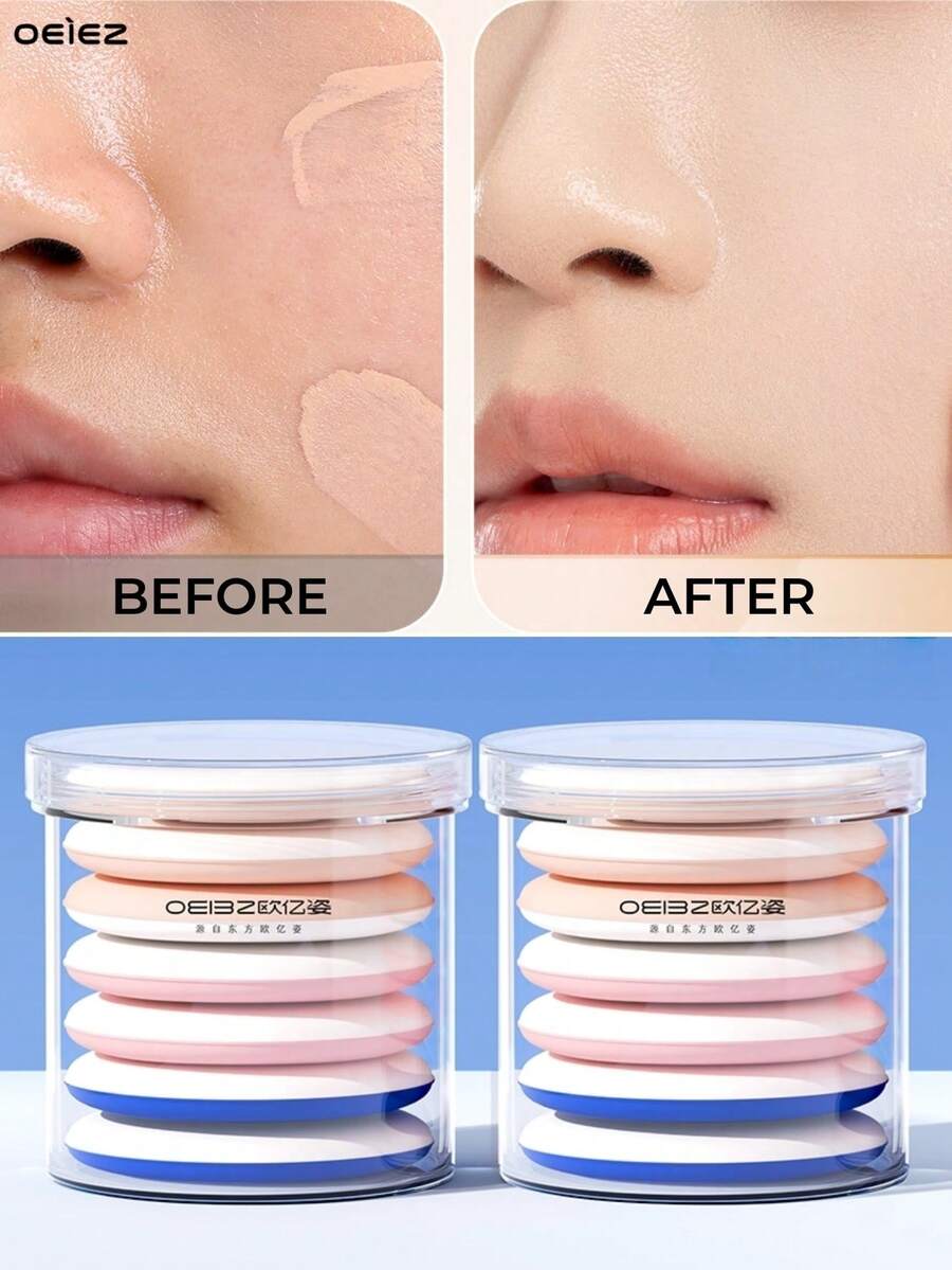OEIEZ 7Pcs Round Air Cushion Makeup Sponges Mixed Set, Korean Style Cushion Puff Dual Use Wet & Dry, Multi-Purpose Cosmetic Sponge For Foundation, Concealer, Loose Powder, Liquid & Cream Makeup
