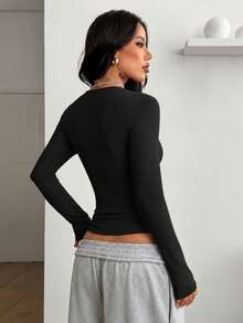 Women's V-Neck Shaping Blouse - Slim Fit, Second Skin Style, Versatile, Elegant, Casual, And - 咖啡-黑咖啡-葡萄酒 - 查看 5