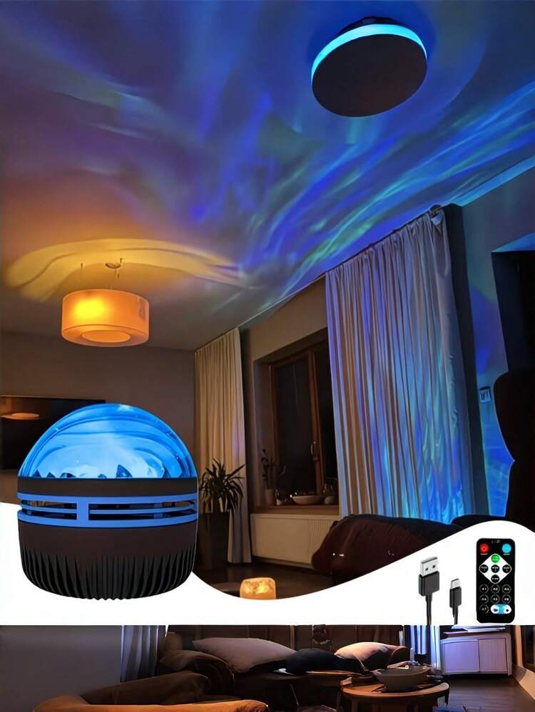 LED投影夜燈 附極光效果－USB供電、ABS塑料材質，含遙控器，適用於臥室、客廳與辦公室裝飾，適合聖誕節、生日派對，營造氛圍與臥室佈置 - 彩色 - 查看 8