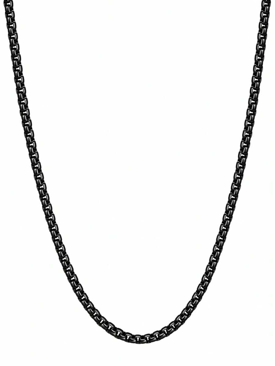 1pc Stainless Steel Black Chain Necklace For Men And Women, Minimalist Plain Chain, Everyday Wear Gift - Black - View 1