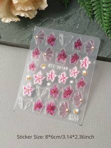 2片裝粉藍果凍感扶桑花花瓣美甲貼紙，5D浮雕雞蛋花美甲貼花，夏季海灘婚禮美甲用品，DIY節日美甲飾品裝飾 - 彩色 - 查看 6