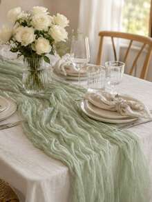 Orange Cheesecloth Table Runner, Boho Rustic Crinkle Gauze Table Decor, Soft Sheer Fabric With Flowing Drape, Elegant Centerpiece For Wedding Party Bridal Shower Birthday Dinner Holiday Table Outdoor Picnic Chair Decor Home Dining - A - View 2