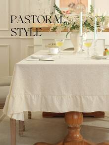 1pc Pastoral Ditsy Floral Ruffle Edge Tablecloth, Farmhouse Style, Suitable For Dining Table Decor, Picnic Tablecloth, Holiday Celebration, Party Gathering, Birthday Banquet, Daily Dining Table, Kitchen & Dining Room Decor, All Seasons, Home Decor - Light Yellow - View 1