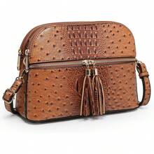 Dasein Bolso bandolera con cremallera para mujer, bolso de hombro a la moda con múltiples bolsillos - 2-Avestruz marrón - Ver 2