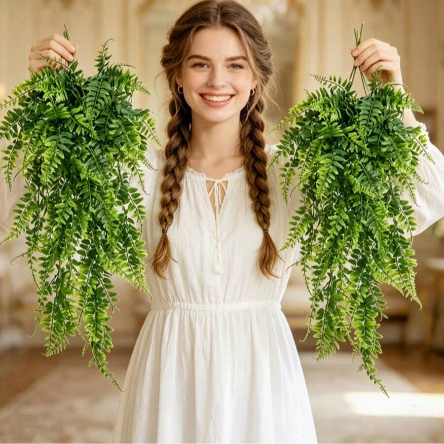 Artificial Greenery, UV-Resistant Artificial Evergreen Vines - Artificial Hanging Fern Plants, Home Decor, Outdoor Decor, Kitchen Supplies, Artificial Plants, Suitable For Indoor And Outdoor Decoration, Gathering Wall Art, Patio Porch Greening, Indoor Greening Decoration, Decorative Leaves, Realistic Leaves - Green - View 1