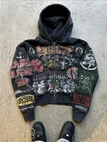 Casual Fashion Casual Fashion European And American Harajuku Zipper Sweater Dark Gothic Style Large Edition Hoodie Sweater Jacket - P478540 - View 2