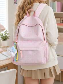 1 Set Mochila con Estampado de Estrellas Colorido en Todo el Body, Cremallera Trasera Antirrobo, Impermeable, Gran Capacidad con Colgante Lindo, Mochila Escolar Estilo Europeo y Americano para Temporada de Regreso a Clases, Desplazamiento, Viajes, Mochila Versátil - Multicolor - Ver 2