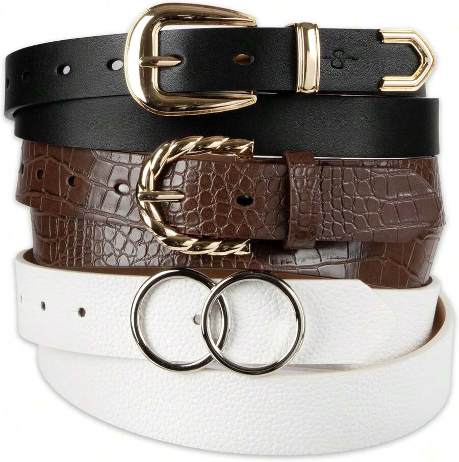 Jessica Simpson Women's  Women's 3‑Pack Belt Set, Casual & Dress Styles For Jeans, Dresses, Skirts - Black/Brown/White - View 1