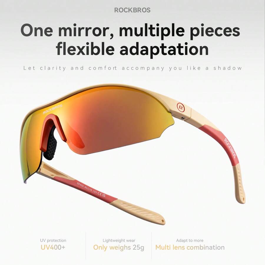 ROCKBROS 1PC Outdoor Sports Cycling Glasses, Fashion Glasses, Set With 3 Interchangeable Lenses, Lightweight High-Strength Polycarbonate Frame, Adjustable Silicone Nose Pads Anti-Slip Temple, For Running, Biking